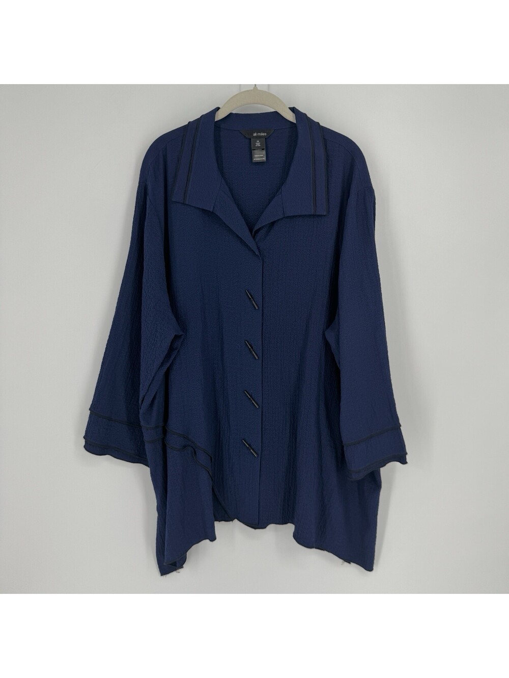Ali Miles Top 2x navy blue flowy artsy tunic lagenlook oversized wearable art